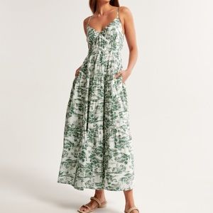 Abercrombie Flowy Tiered Maxi Dress- Green Pattern